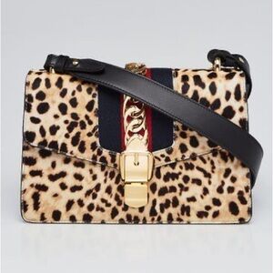 Gucci Leopard Print Calf Hair Sylvie Small Bag pony hair